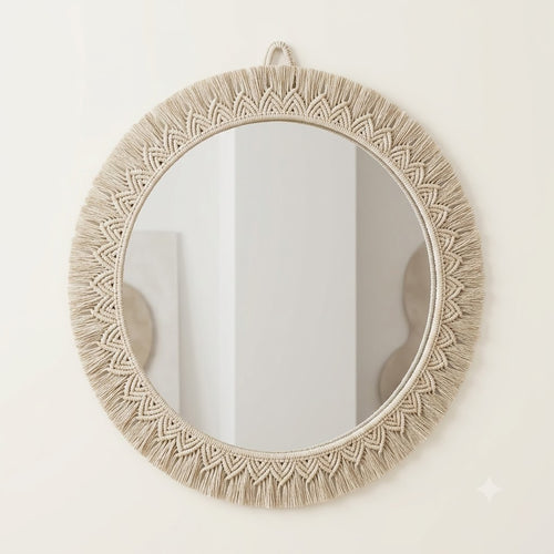 Cotton Rope Macrame Mirror – 18×18 Inch
