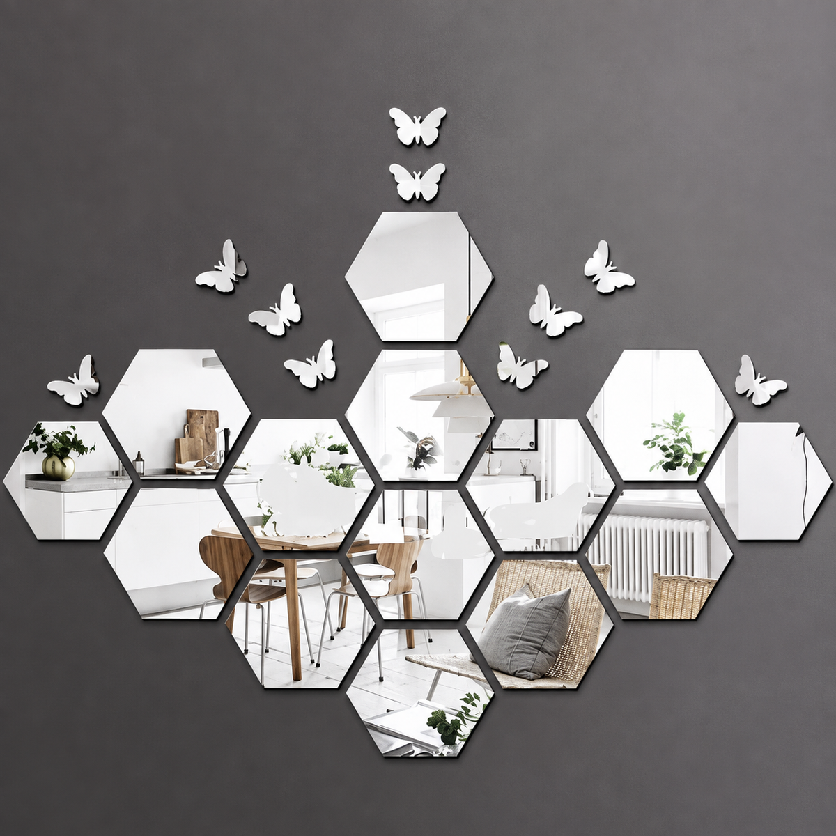 Hexagon Silver Acrylic Mirror(Pack of 10)