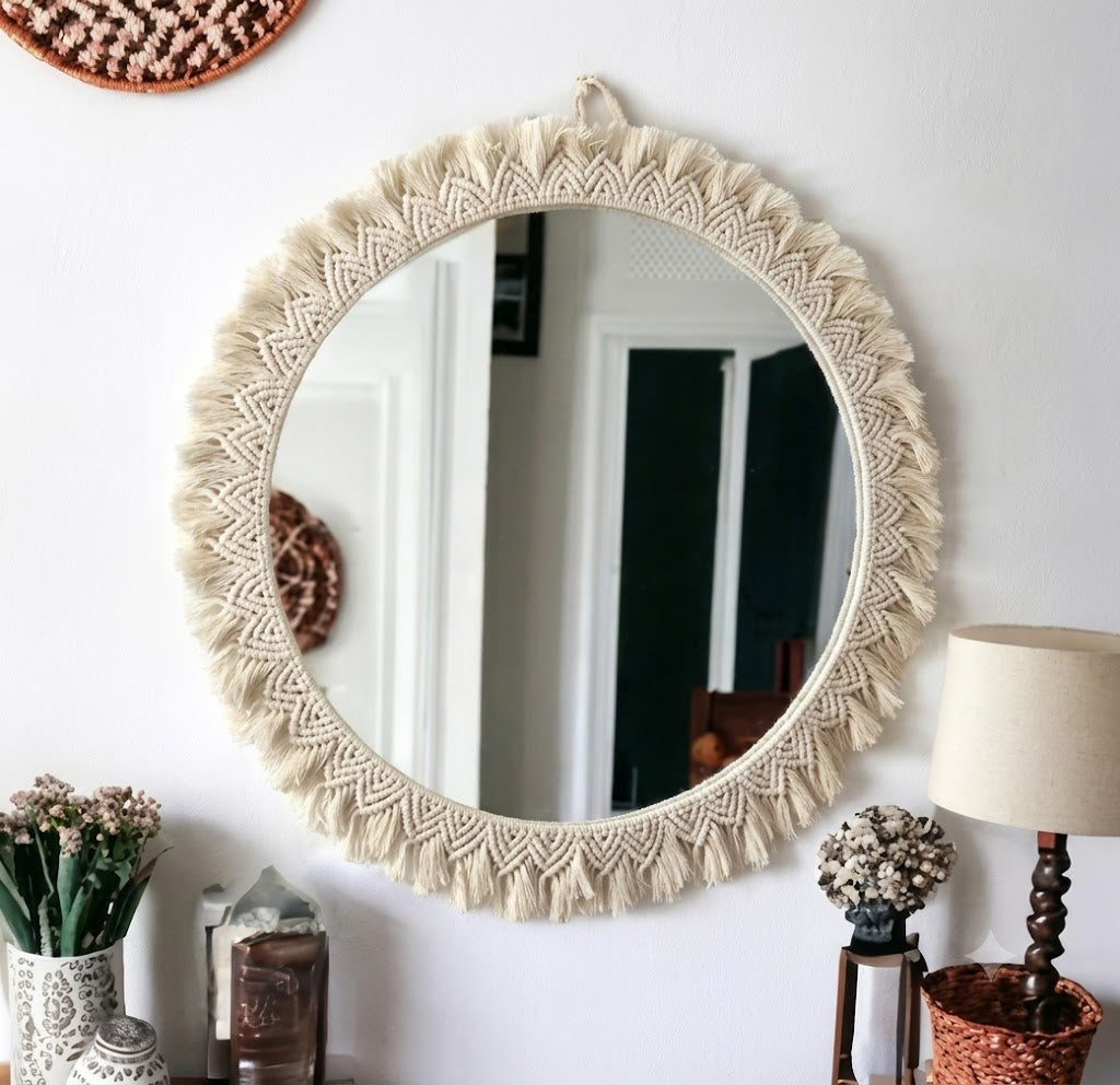 Cotton Rope Macrame Mirror – 18×18 Inch